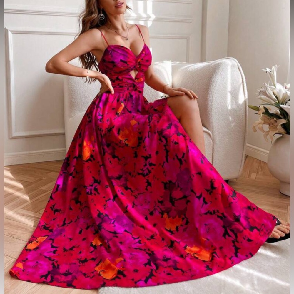 Elegant Pink Floral Maxi Dress